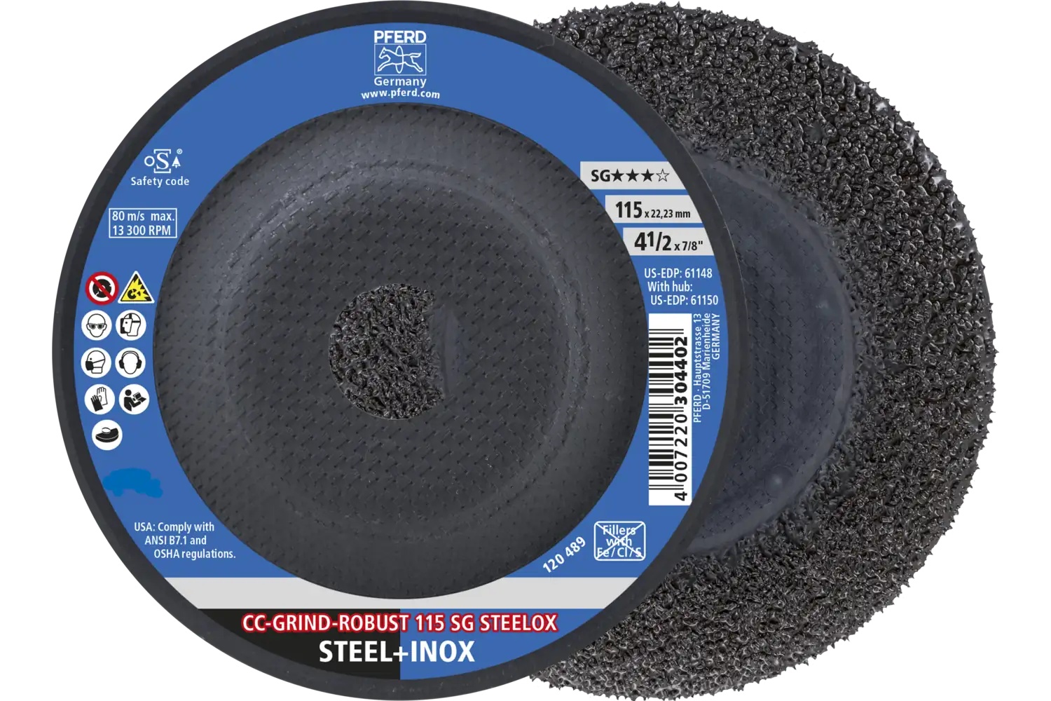 Picture of Pferd Grinding disc, CC-Grind®-Robust, 4-1/2" x 7/8, SG Steelox, Ceramic